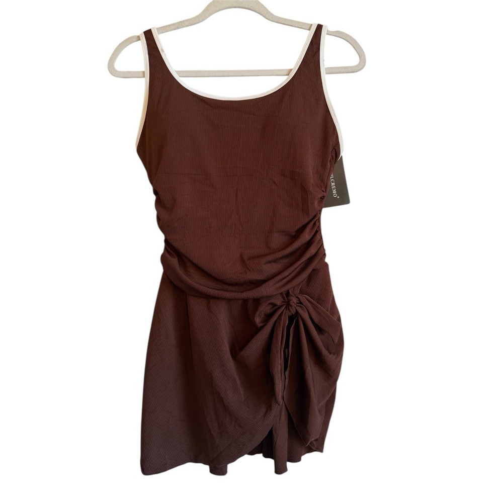 Zilcremo Women's Tummy Control Swimdress One Piece Color Block Ribbed Size L NEW